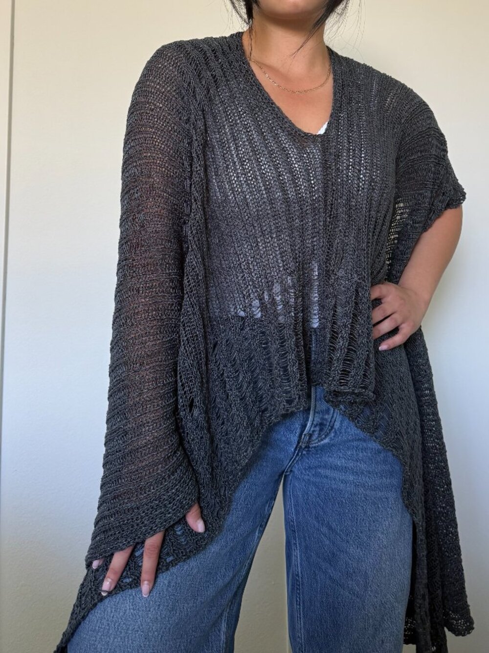 blue crochet poncho cardigan pullover y2k 90s